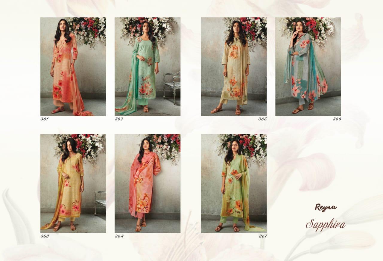 Sapphira By Reyna Fabric 361 To 367 Series Indian Traditional Wear Collection Beautiful Stylish Fancy Colorful Party Wear & Occasional Wear Lawn Cotton  With Embroidery And Digital Rpint Dress At Wholesale Price