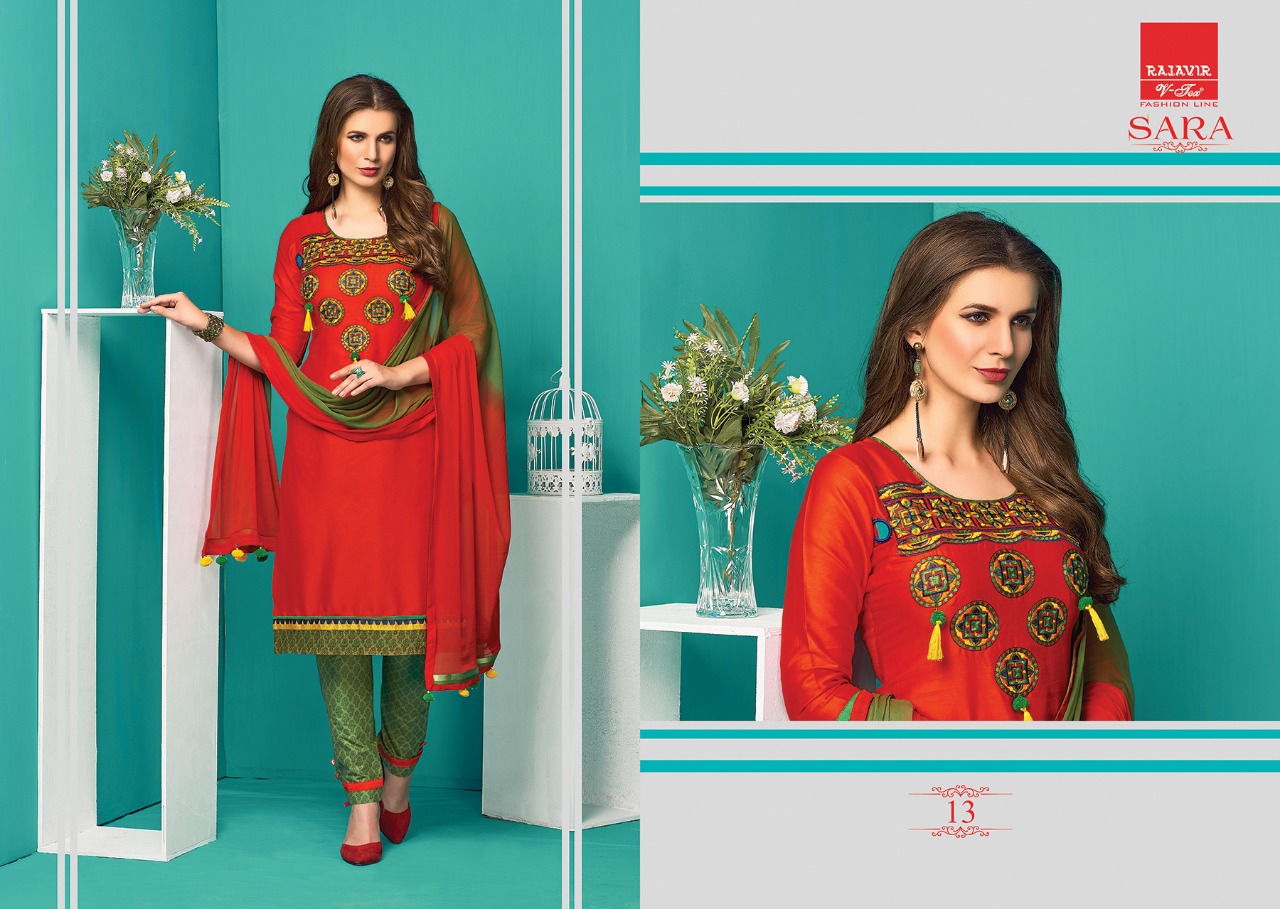 Sara By Rajavir Fashion Line 9 To 17 Series Beautiful Stylish Designer Embroidered Party Wear Pure Satin Cotton Embroidered Dresses At Wholesale Price