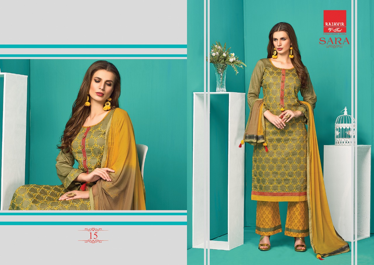 Sara By Rajavir Fashion Line 9 To 17 Series Beautiful Stylish Designer Embroidered Party Wear Pure Satin Cotton Embroidered Dresses At Wholesale Price