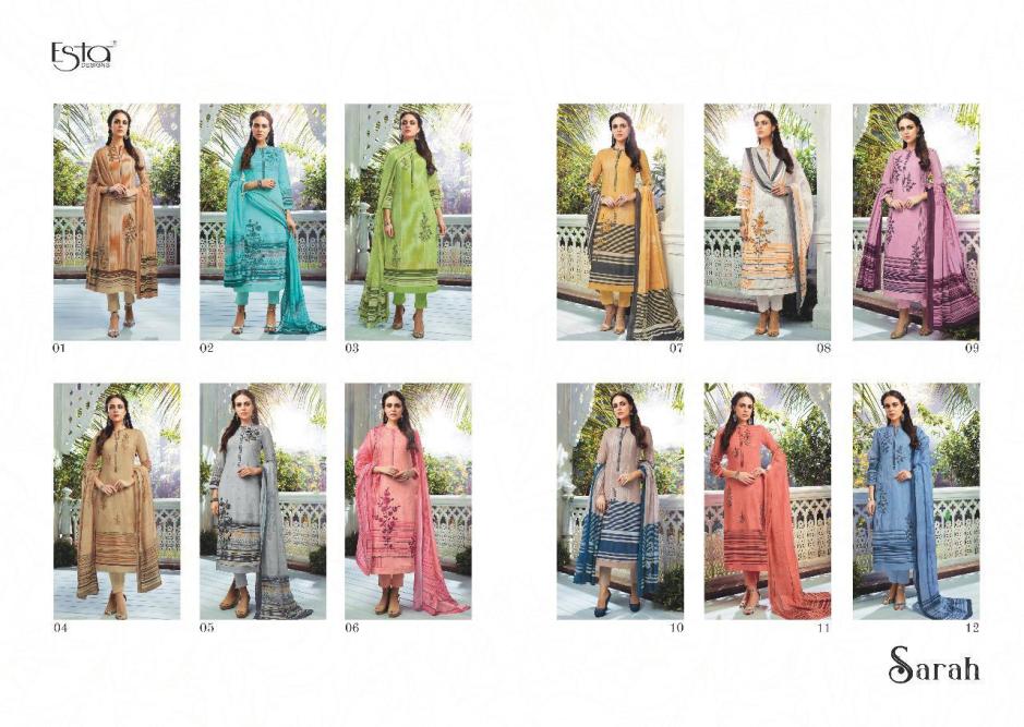 Sarah By Esta Designs 01 To 12 Series Designer Suits Beautiful Stylish Fancy Colorful Party Wear & Occasional Wear Digital Printed Cotton Cambric With Shiffli Embroidery Dresses At Wholesale Price