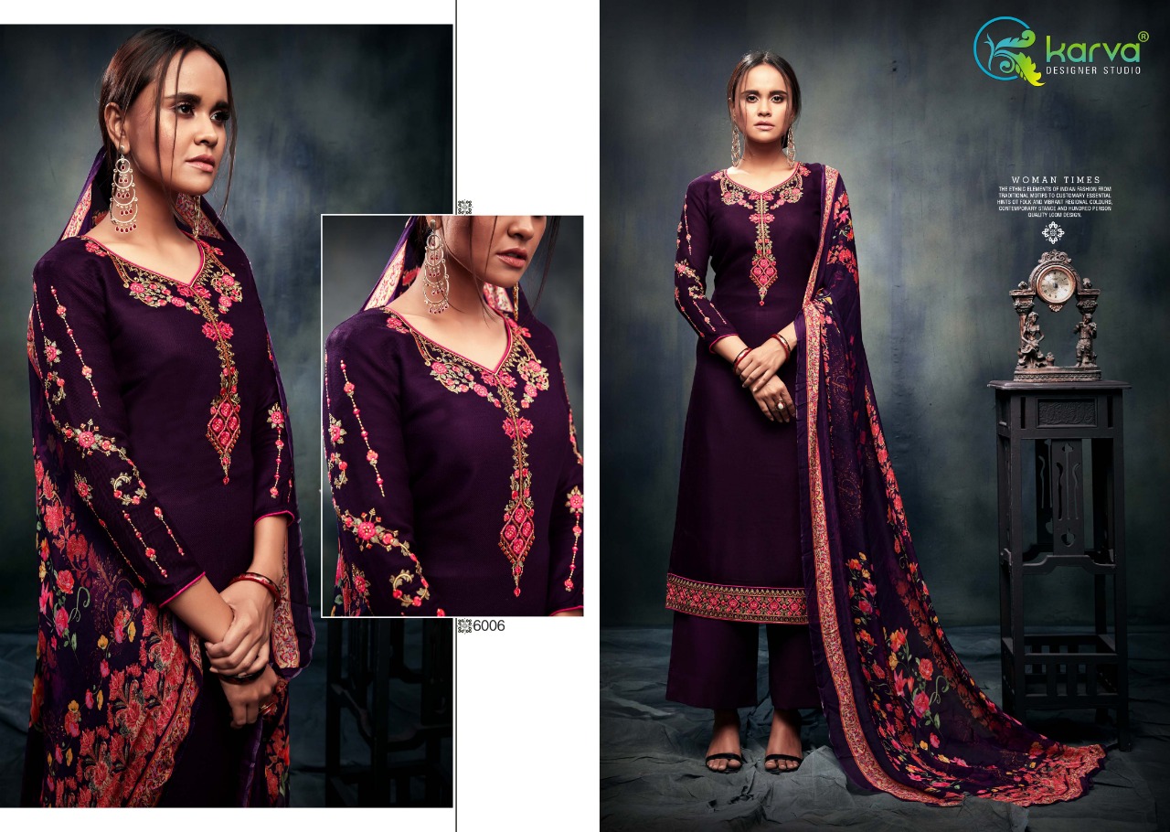 Sarah By Karva Designer Studio 6001 To 6006 Series Designer Festive Suits Collection Beautiful Stylish Fancy Colorful Party Wear & Occasional Wear Pure Viscose Pashmina Embroidered Dresses At Wholesale Price