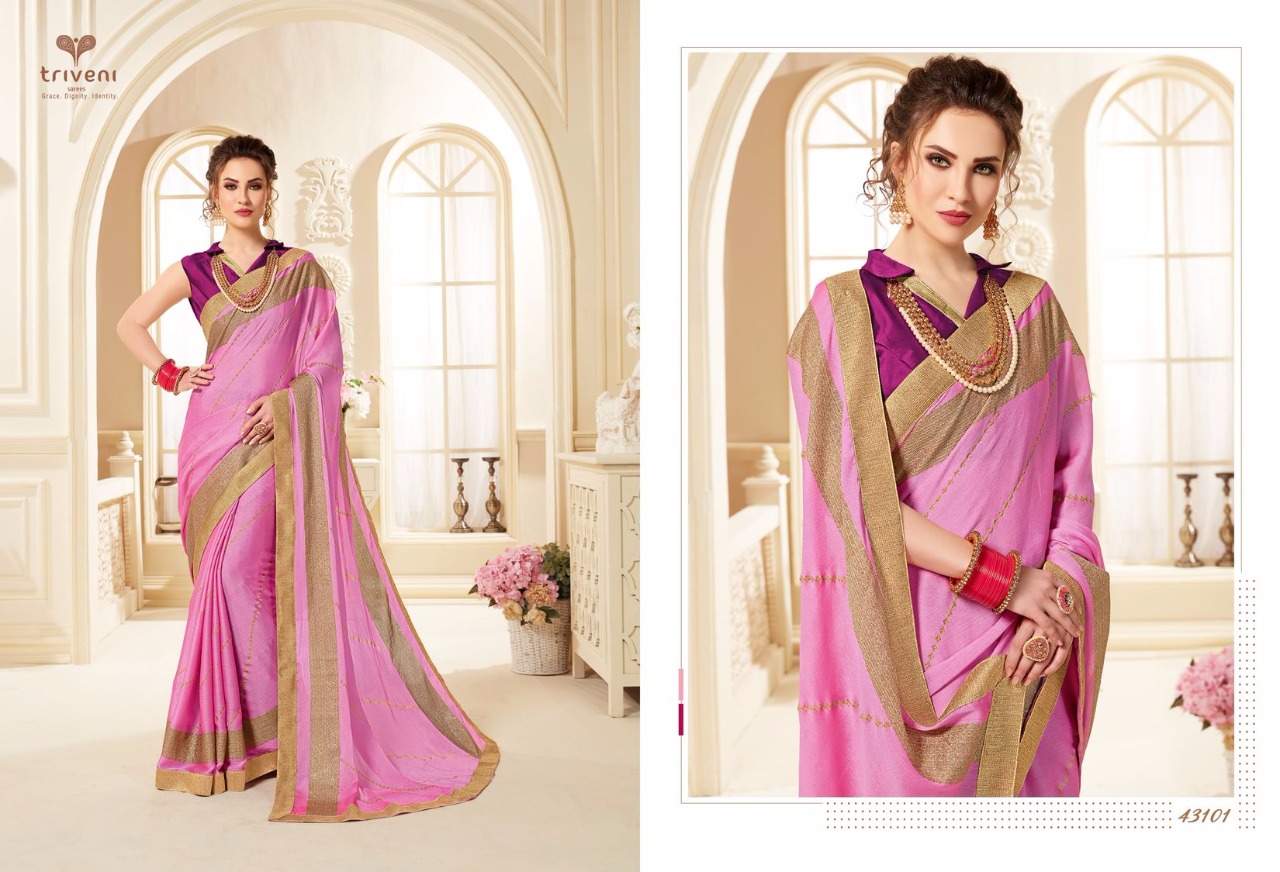 Sarangi By Triveni 43101 To 43108 Series Indian Traditional Wear Collection Beautiful Stylish Fancy Colorful Party Wear & Occasional Wear Chiffon Printed Sarees At Wholesale Price