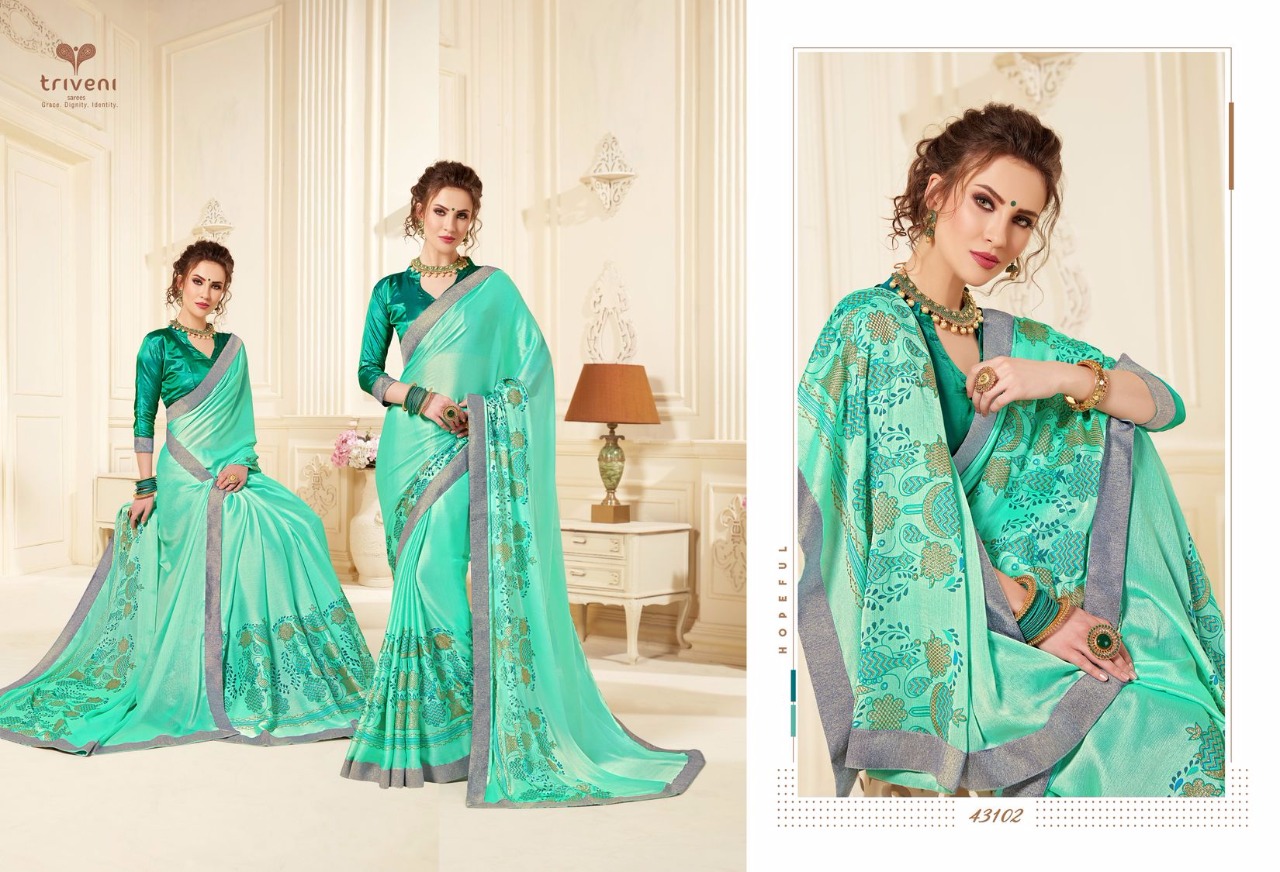 Sarangi By Triveni 43101 To 43108 Series Indian Traditional Wear Collection Beautiful Stylish Fancy Colorful Party Wear & Occasional Wear Chiffon Printed Sarees At Wholesale Price