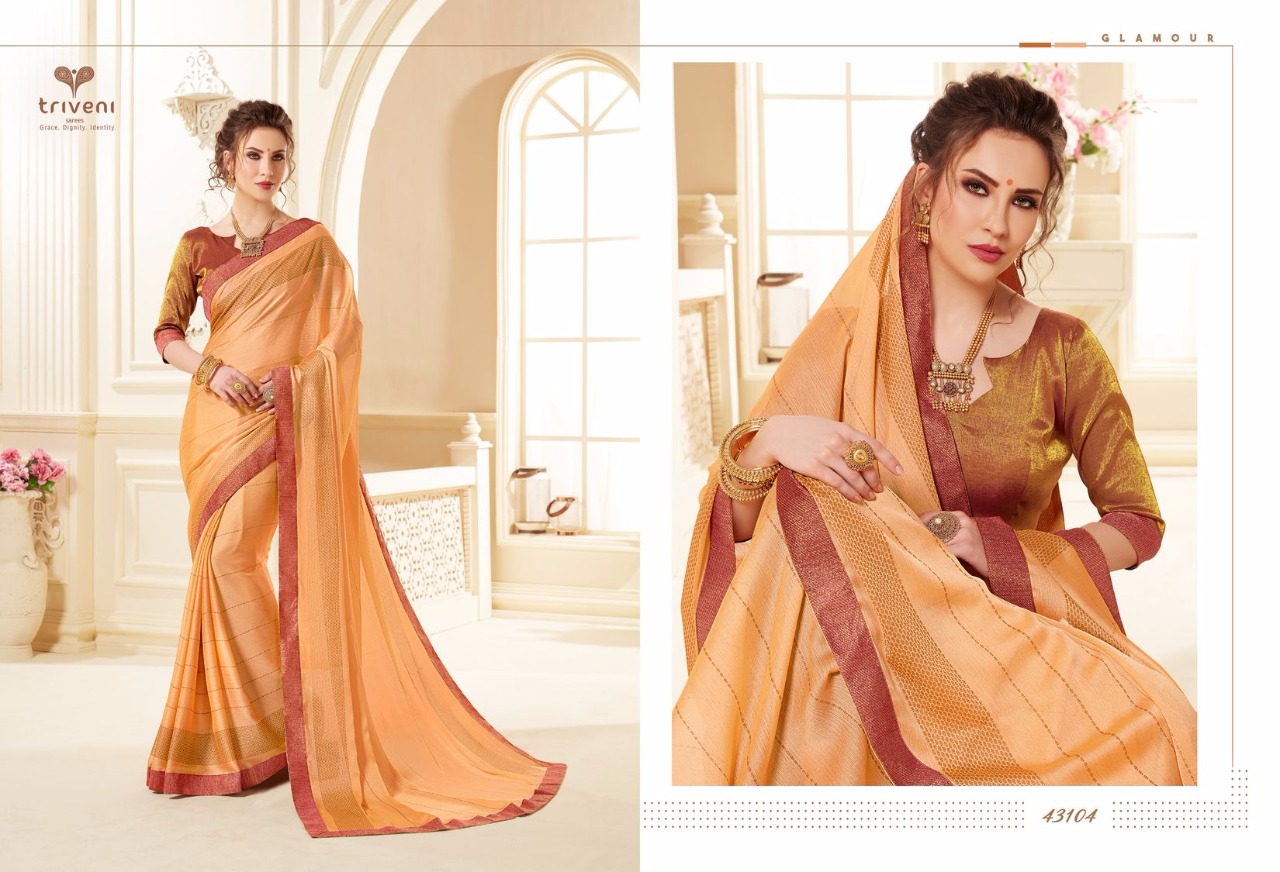 Sarangi By Triveni 43101 To 43108 Series Indian Traditional Wear Collection Beautiful Stylish Fancy Colorful Party Wear & Occasional Wear Chiffon Printed Sarees At Wholesale Price