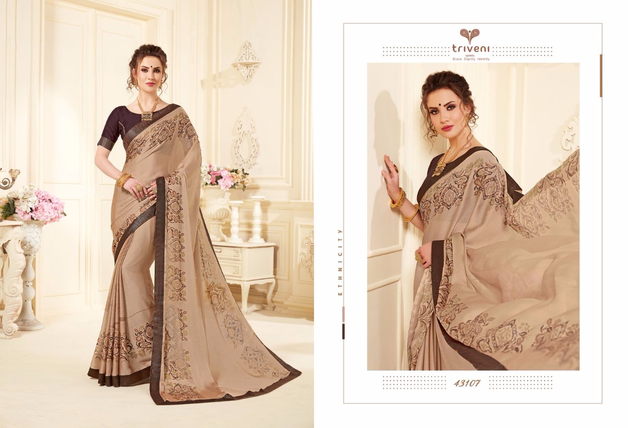 Sarangi By Triveni 43101 To 43108 Series Indian Traditional Wear Collection Beautiful Stylish Fancy Colorful Party Wear & Occasional Wear Chiffon Printed Sarees At Wholesale Price