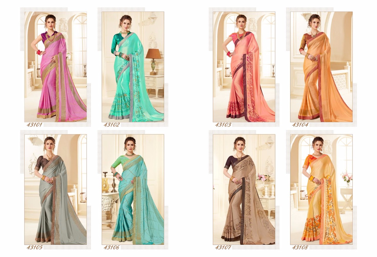 Sarangi By Triveni 43101 To 43108 Series Indian Traditional Wear Collection Beautiful Stylish Fancy Colorful Party Wear & Occasional Wear Chiffon Printed Sarees At Wholesale Price