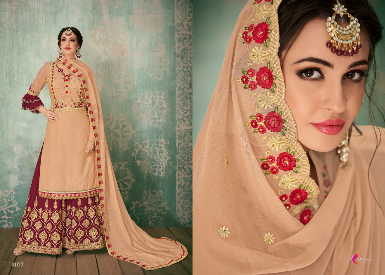 Sarara Vol-2 By Kesari Trendz 100 To 1008 Series Designer Sharara Suits Beautiful Stylish Fancy Colorful Party Wear & Ethnic Wear Faux Georegette With Embroidery Dresses At Wholesale Price