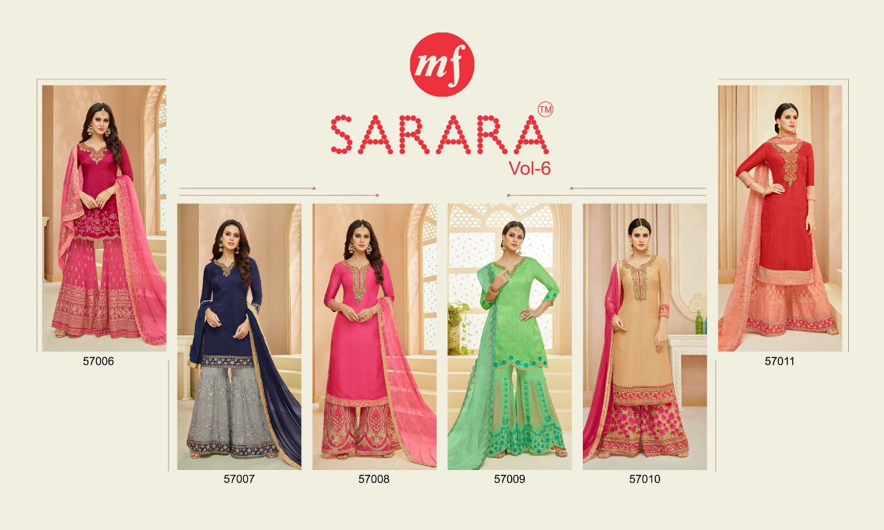 Sarara Vol-6 By Mahaveer Fashion 57006 To 57011 Series Beautiful Stylish Fancy Colorful Festive Collection Party Wear & Occasional Wear Upada Silk Embroidered Dresses At Wholesale Price
