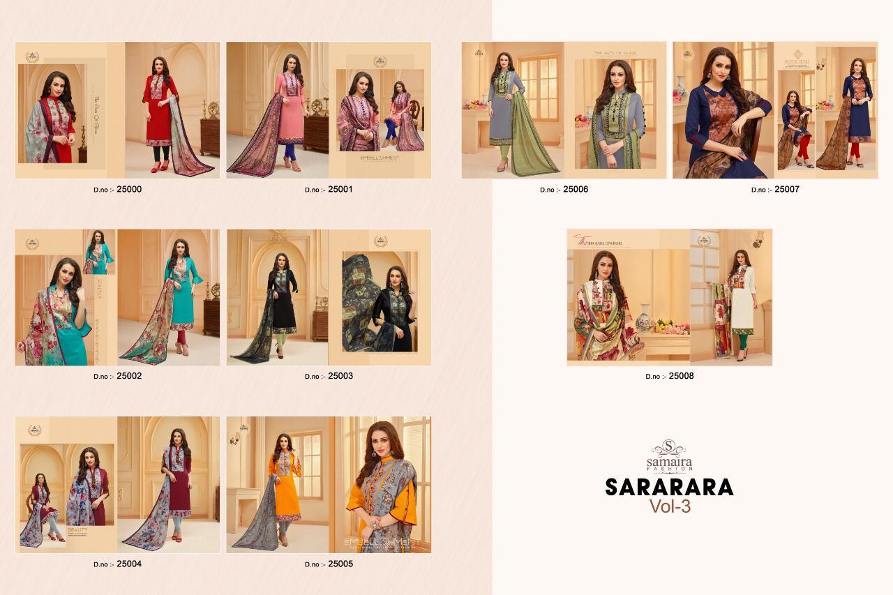 Sararara Vol-3 By Samaira Fashion 25000 To 25008 Series Beautiful Colorful Fancy Stylish Casual Wear & Ethnic Wear Glace Cotton Printed Dresses At Wholesale Price