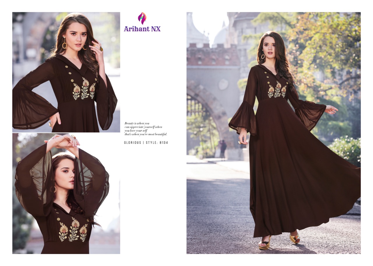 Sasya Vol-16 By Arihant Designer 8133 To 8140 Series Beautiful Stylish Fancy Colorful Party Wear & Ethnic Wear & Ready To Wear Semi Georgette Kurtis At Wholesale Price
