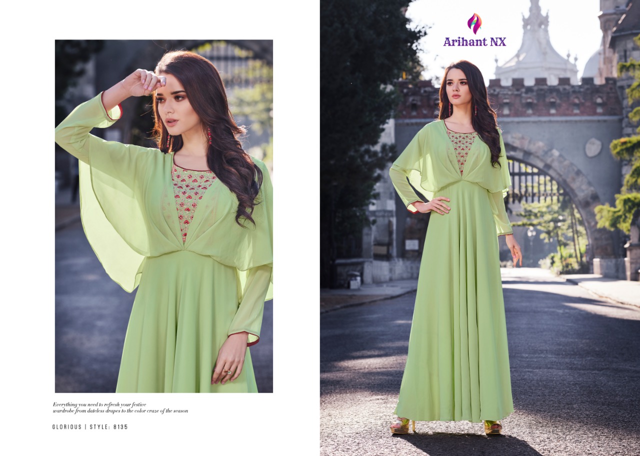 Sasya Vol-16 By Arihant Designer 8133 To 8140 Series Beautiful Stylish Fancy Colorful Party Wear & Ethnic Wear & Ready To Wear Semi Georgette Kurtis At Wholesale Price
