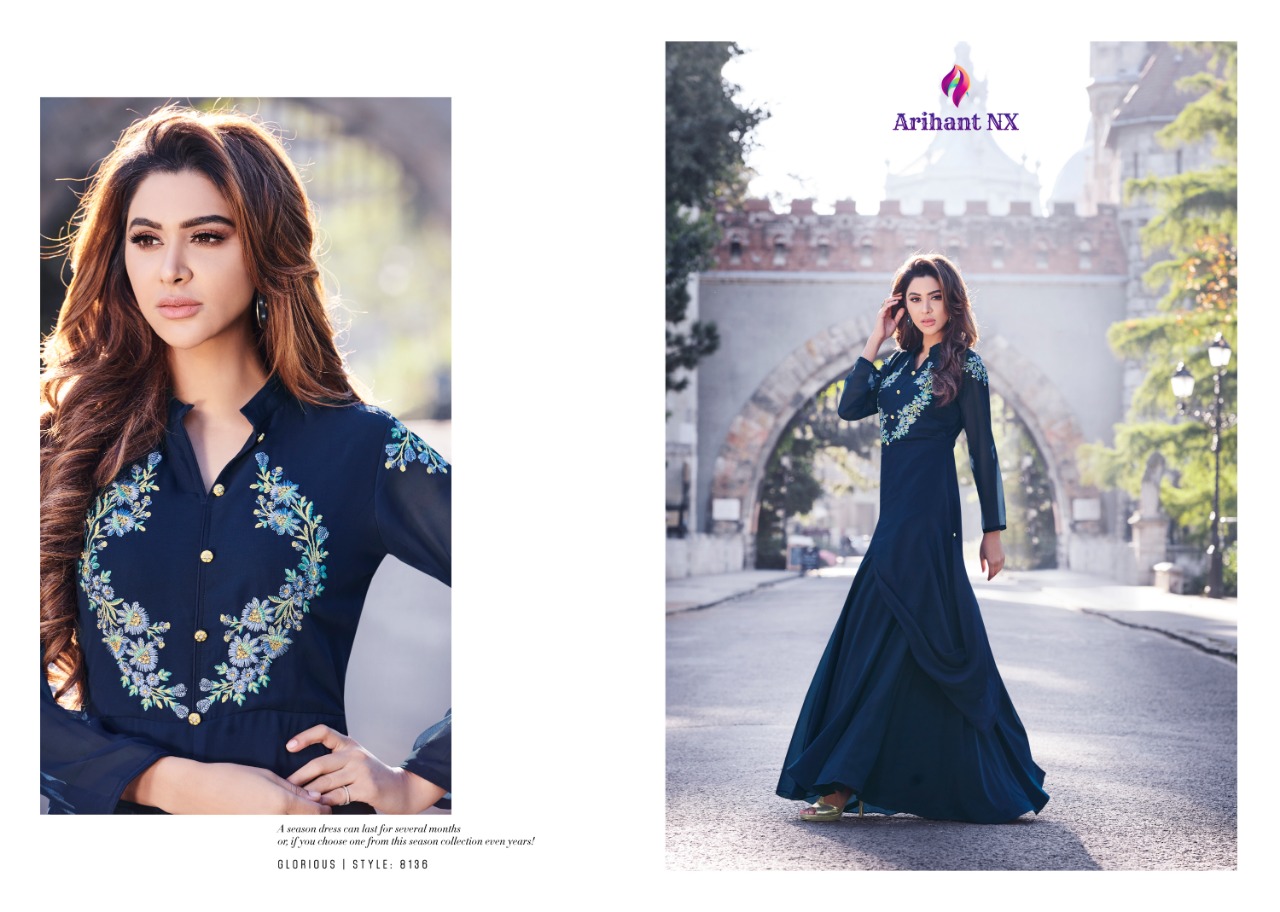 Sasya Vol-16 By Arihant Designer 8133 To 8140 Series Beautiful Stylish Fancy Colorful Party Wear & Ethnic Wear & Ready To Wear Semi Georgette Kurtis At Wholesale Price