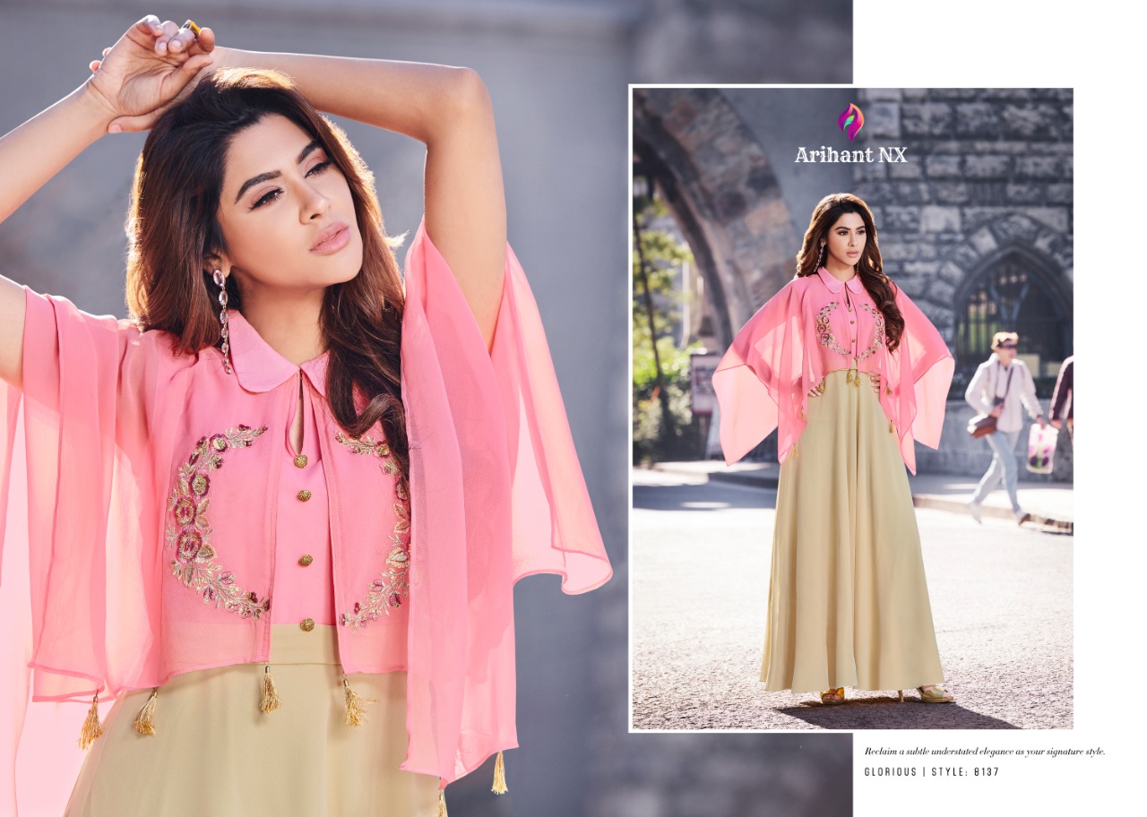 Sasya Vol-16 By Arihant Designer 8133 To 8140 Series Beautiful Stylish Fancy Colorful Party Wear & Ethnic Wear & Ready To Wear Semi Georgette Kurtis At Wholesale Price