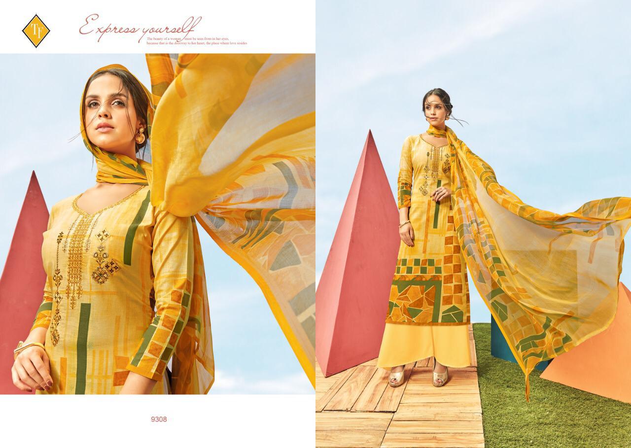 Sayra Vol-1  By Taniksh Fashion 9301 To 9310 Series Beautiful Suits Colorful Stylish Fancy Casual Wear & Ethnic Wear Pure Lawn Cabmric Geometrical  Print With Heavy Embroidery Dresses At Wholesale Price
