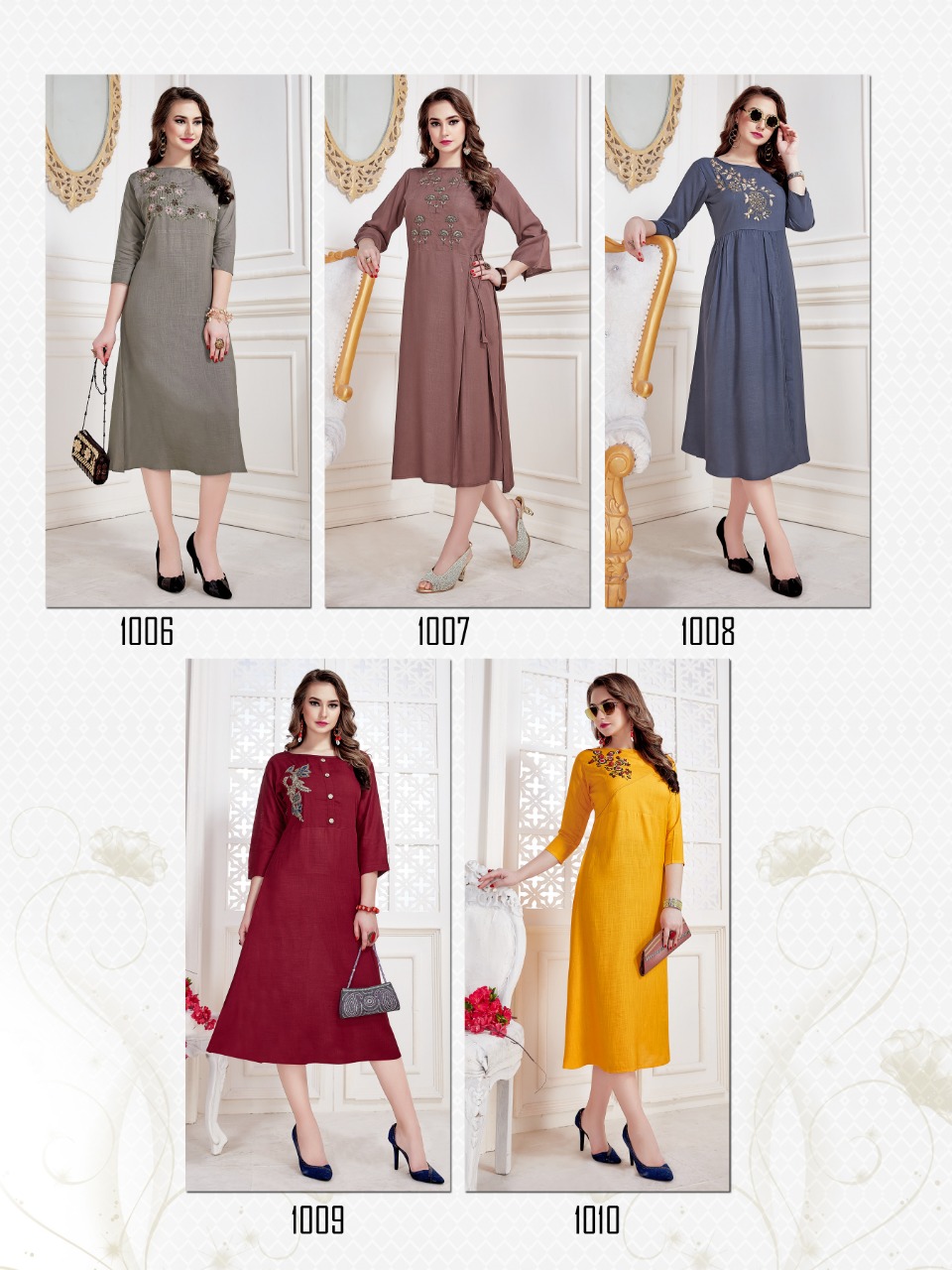 Seasons By Amber 1001 To 1010 Series Beautiful Stylish Colorful Fancy Ethnic Wear & Casual Wear Rayon With Khatli Work Kurtis At Wholesale Price
