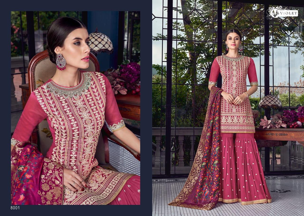 Sezane By Violet 8001 To 8009 Series Designer Suits Collection Beautiful Stylish Fancy Colorful Party Wear & Occasional Wear Silk With Lakhnavi Embroidered Dresses At Wholesale Price