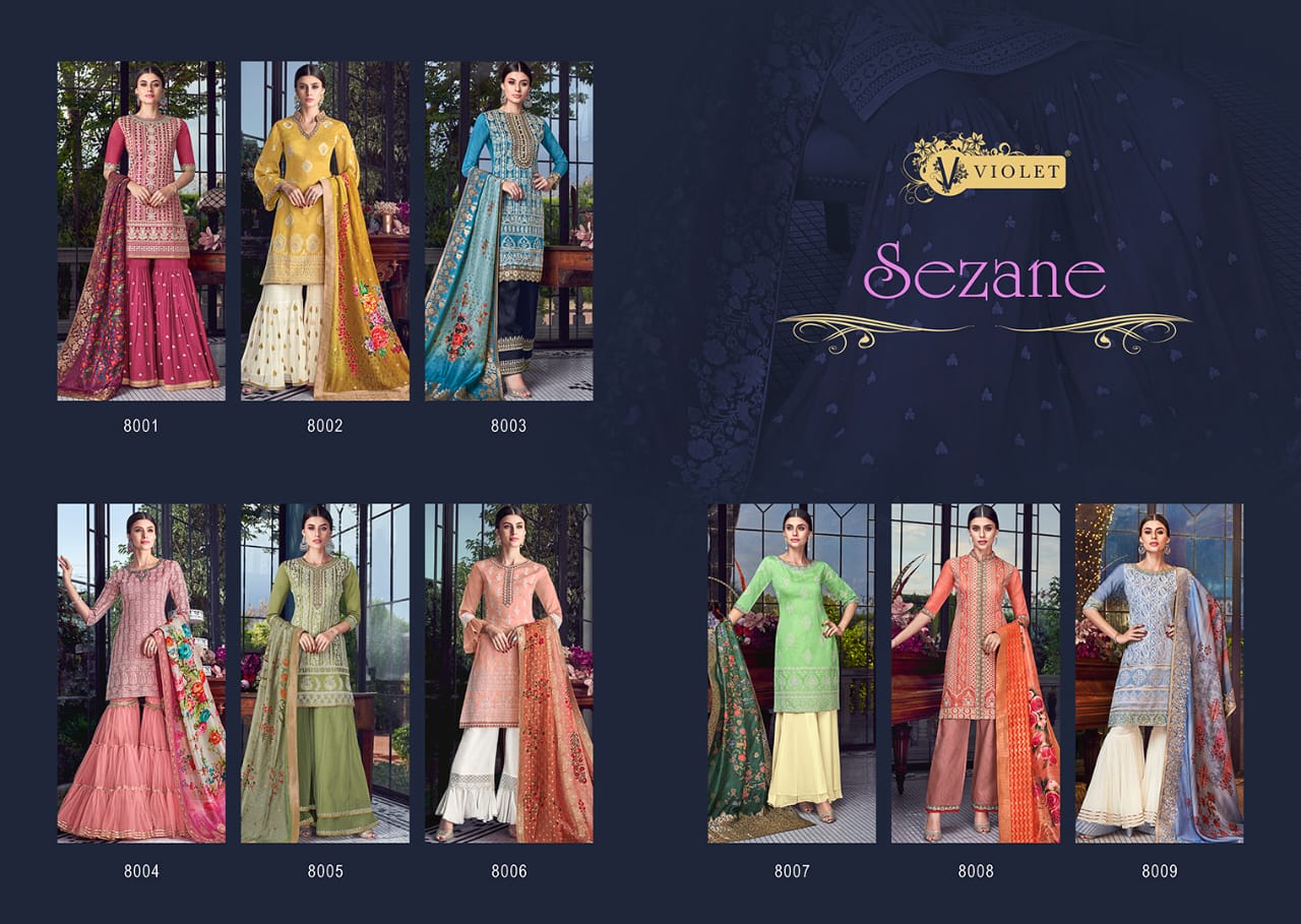 Sezane By Violet 8001 To 8009 Series Designer Suits Collection Beautiful Stylish Fancy Colorful Party Wear & Occasional Wear Silk With Lakhnavi Embroidered Dresses At Wholesale Price