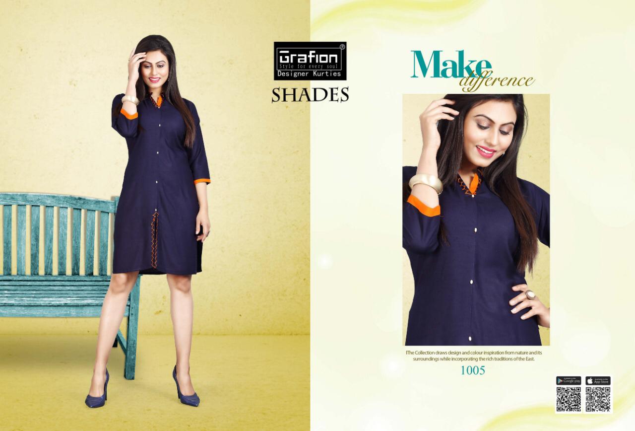 Shades By Grafion 1001 To 1010 Series Beautiful Stylish Colorful Fancy Party Wear & Ethnic Wear & Ready To Wear Rayon With Manual Work Kurtis At Wholesale Price