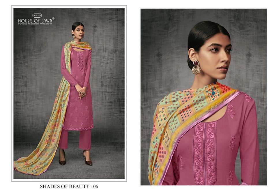 Shades Of Beauty By House Of Lawn 01 To 07 Series Designer Collection Beautiful Stylish Fancy Colorful Party Wear & Occasional Wear Pure Jam Satin With Self Embroidery  Dresses At Wholesale Price