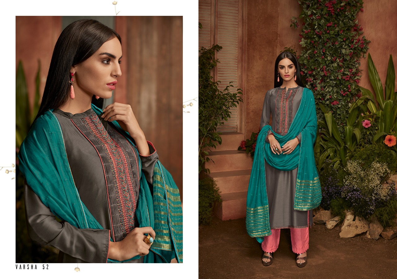 Shades By Varsha Fashions 51 To 58 Series Beautiful Suits Collection Colorful Stylish Fancy Casual Wear & Ethnic Wear Cmuslin Solid With Embroidered Dresses At Wholesale Price