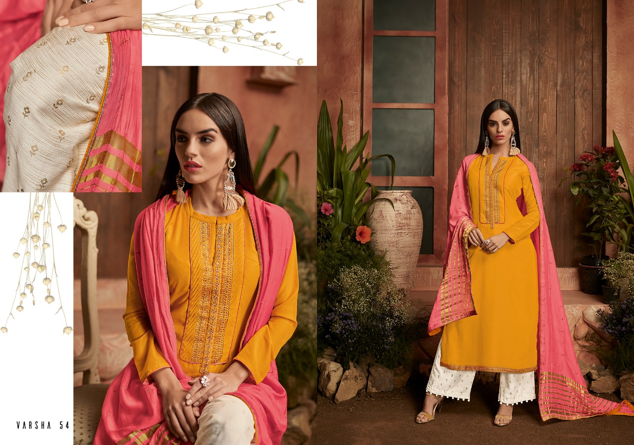 Shades By Varsha Fashions 51 To 58 Series Beautiful Suits Collection Colorful Stylish Fancy Casual Wear & Ethnic Wear Cmuslin Solid With Embroidered Dresses At Wholesale Price