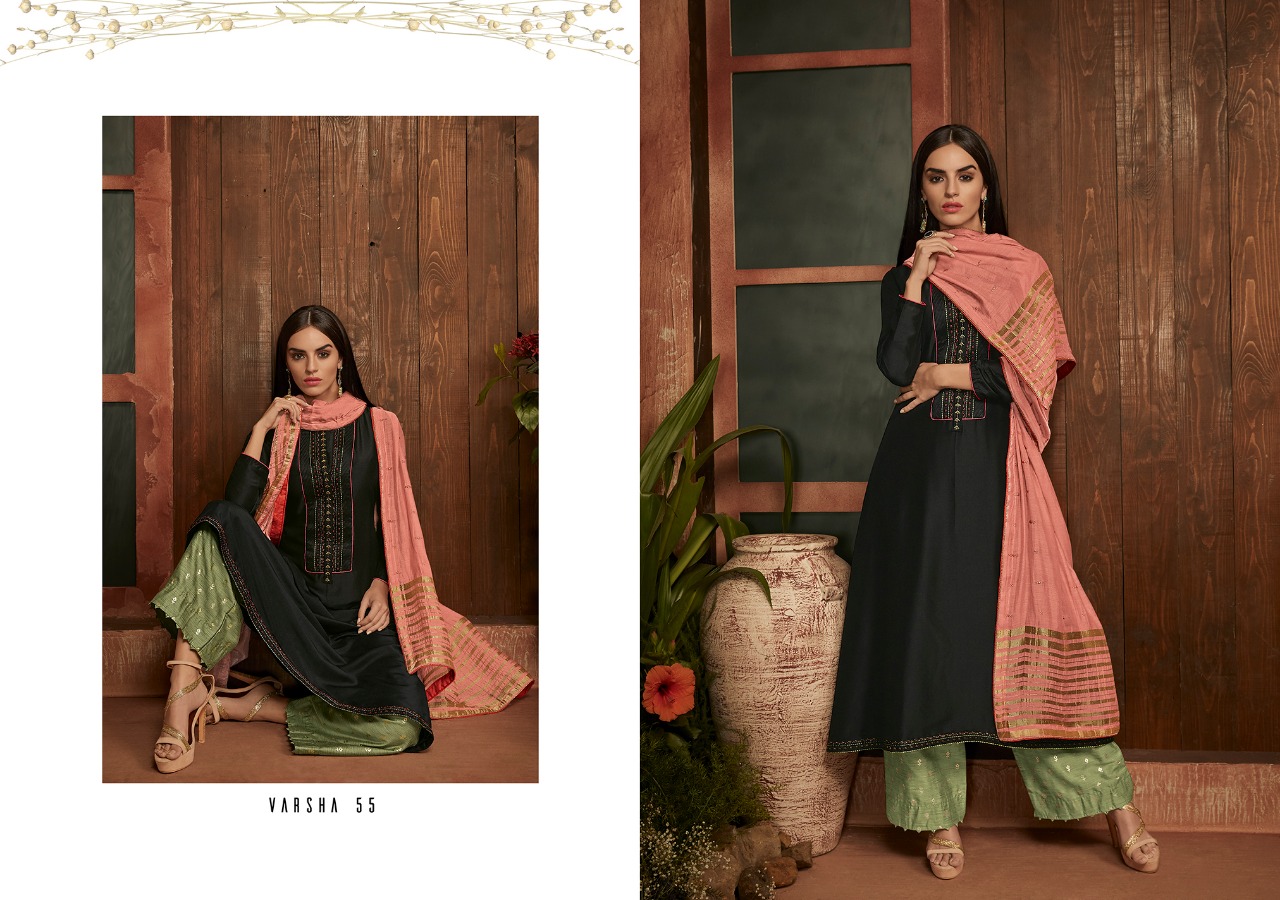 Shades By Varsha Fashions 51 To 58 Series Beautiful Suits Collection Colorful Stylish Fancy Casual Wear & Ethnic Wear Cmuslin Solid With Embroidered Dresses At Wholesale Price