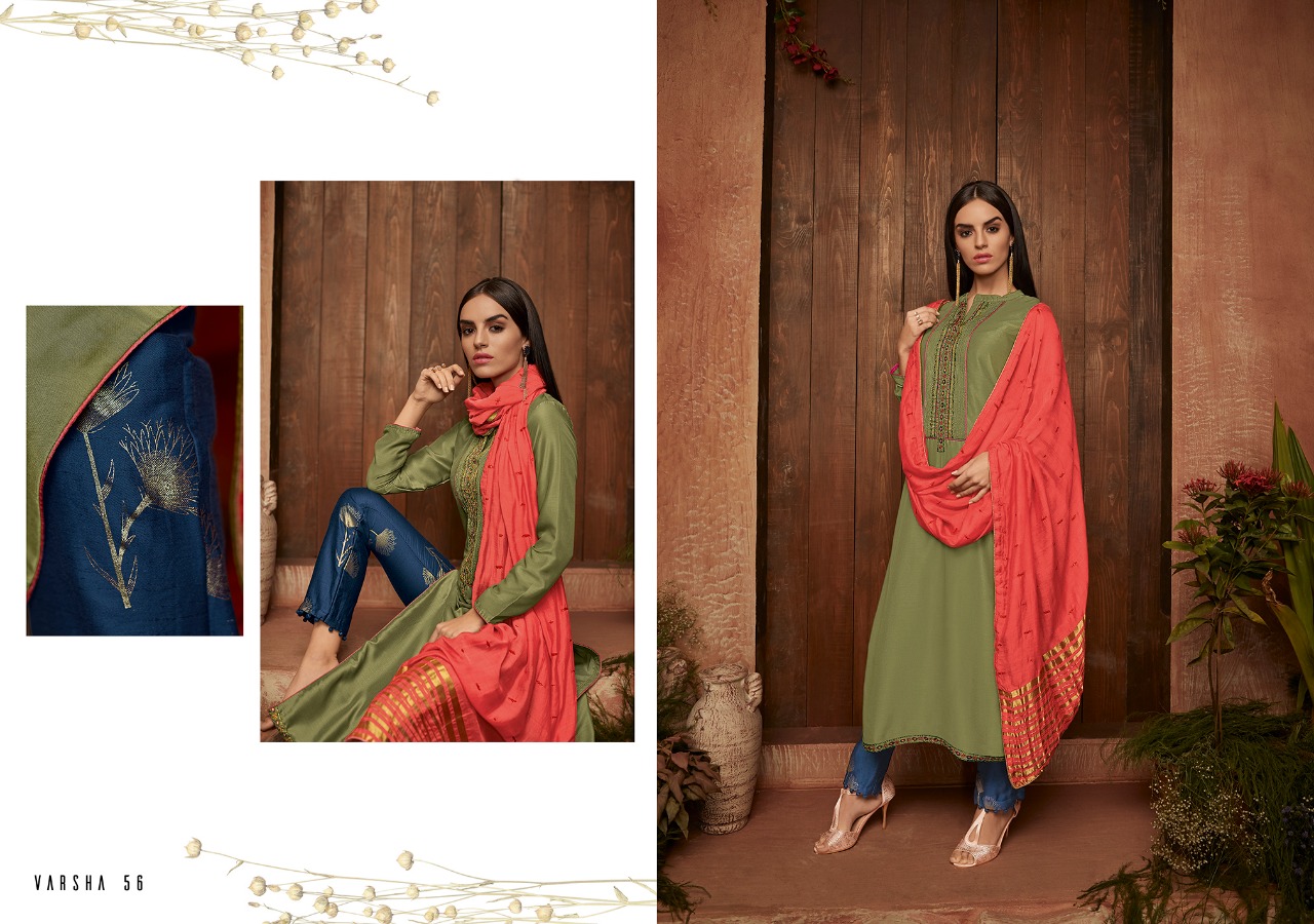 Shades By Varsha Fashions 51 To 58 Series Beautiful Suits Collection Colorful Stylish Fancy Casual Wear & Ethnic Wear Cmuslin Solid With Embroidered Dresses At Wholesale Price