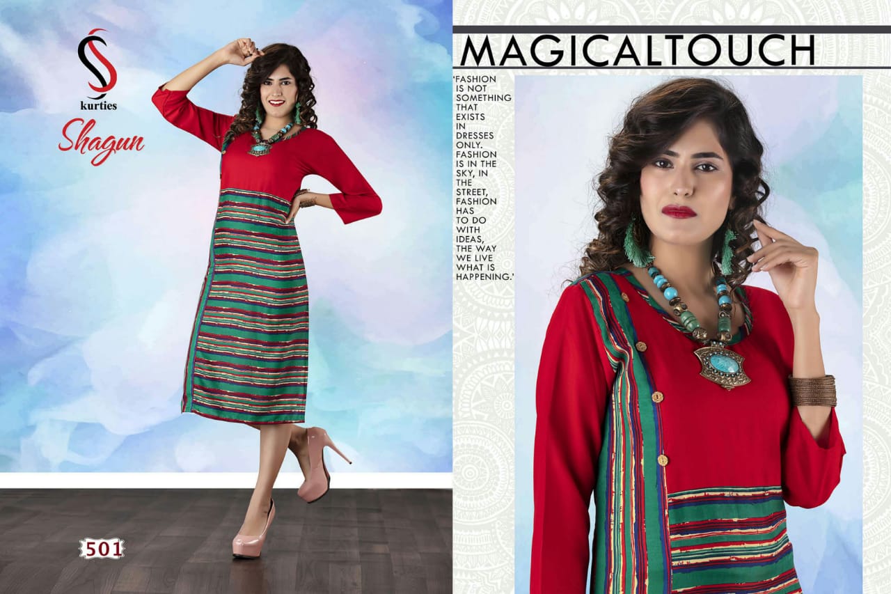Shagun By S S Kurtis 501 To 512 Series Stylish Fancy Beautiful Colorful Casual Wear & Ethnic Wear Rayon Printed Kurtis At Wholesale Price