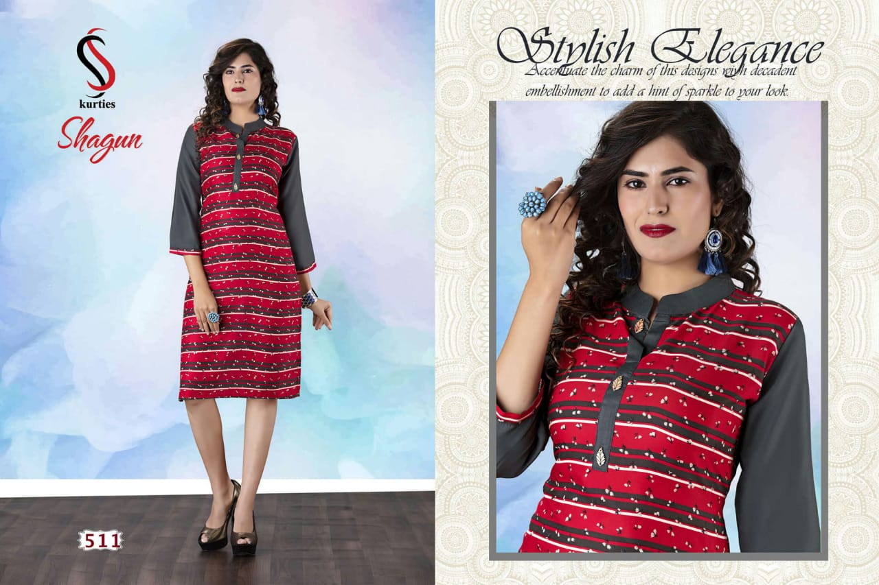 Shagun By S S Kurtis 501 To 512 Series Stylish Fancy Beautiful Colorful Casual Wear & Ethnic Wear Rayon Printed Kurtis At Wholesale Price