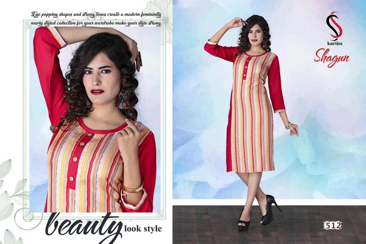 Shagun By S S Kurtis 501 To 512 Series Stylish Fancy Beautiful Colorful Casual Wear & Ethnic Wear Rayon Printed Kurtis At Wholesale Price