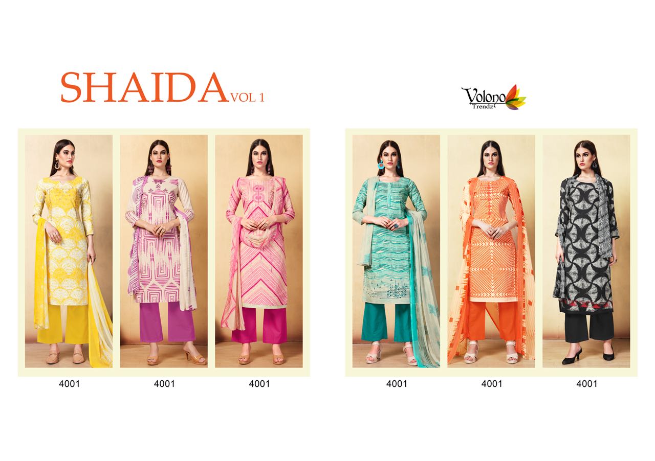 Shaida Vol-1 By Volono Trendz 4001 To 4006 Series Beautiful Suits Stylish Fancy Colorful Party Wear & Ethnic Wear Cambric Cotton Embroidered Dresses At Wholesale Price