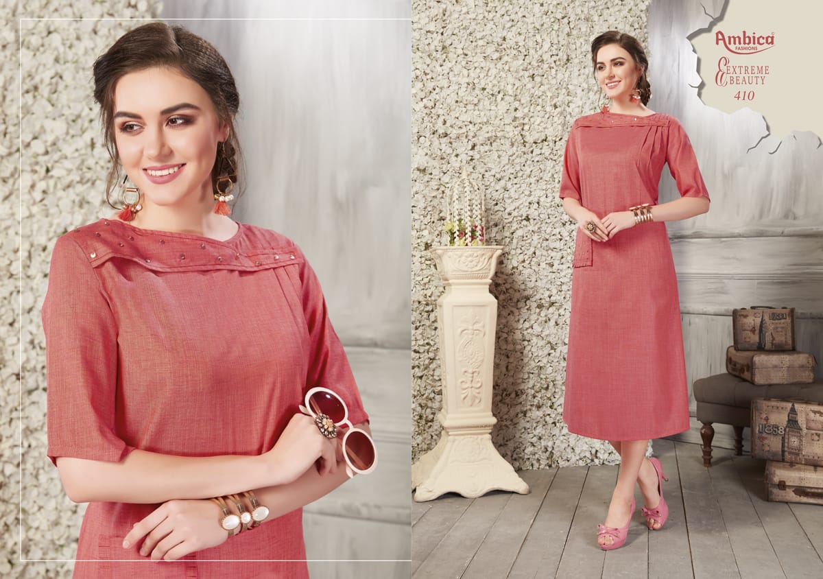 Shaina By Ambica Fashion 401 To 410 Series Beautiful Colorful Stylish Fancy Casual Wear & Ethnic Wear & Ready To Wear Cross Cotton Slub Kurtis At Wholesale Price