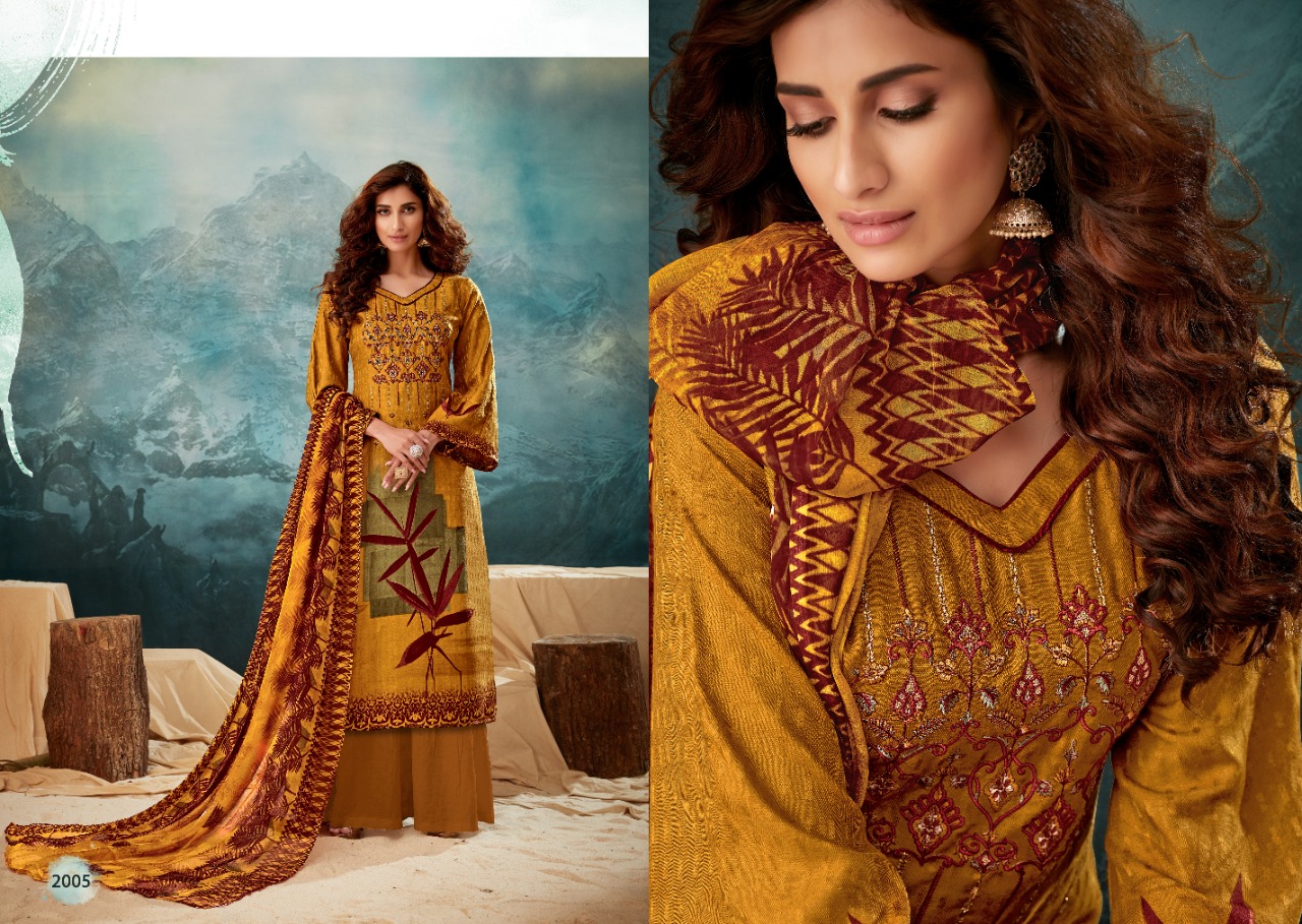 Shalimar By Sumyra 2001 To 2010 Series Beautiful Stylish Fancy Colorful Casual & Party Wear & Ethnic Wear Pure Pashmina Digital Printed With Embroidery Dresses At Wholesale Price