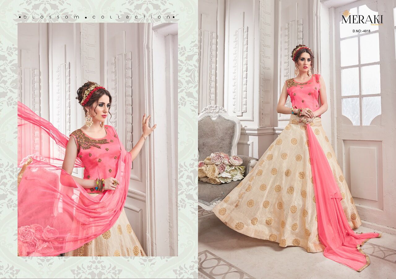 Shama By Meraki 4013 To 4021 Series Designer Beautiful Stylish Fancy Colorful Party Wear & Occasional Wear Heavy Silk Jacquard Lehengas At Wholesale Price