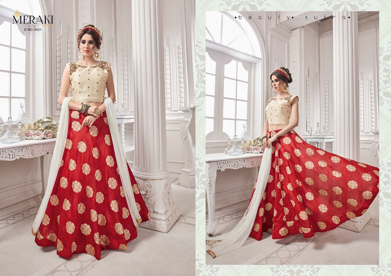 Shama By Meraki 4013 To 4021 Series Designer Beautiful Stylish Fancy Colorful Party Wear & Occasional Wear Heavy Silk Jacquard Lehengas At Wholesale Price