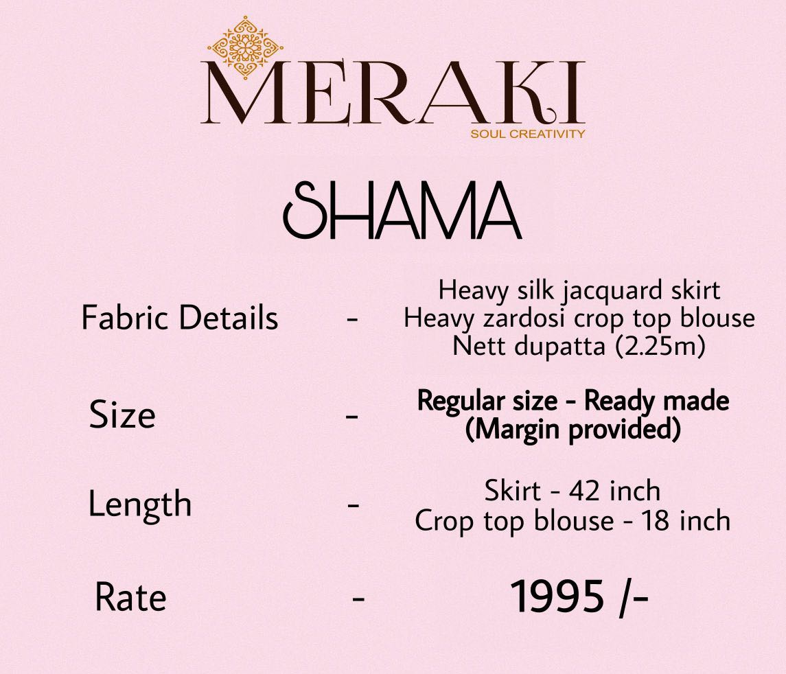 Shama By Meraki 4013 To 4021 Series Designer Beautiful Stylish Fancy Colorful Party Wear & Occasional Wear Heavy Silk Jacquard Lehengas At Wholesale Price