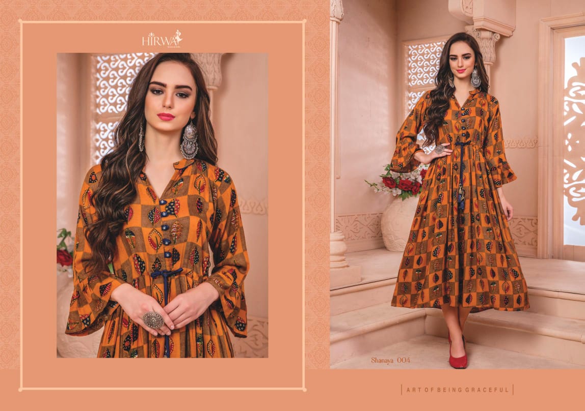 Shanaya Vol-5 By Hirwa 001 To 008 Series Indian Traditional Wear Collection Beautiful Stylish Fancy Colorful Party Wear & Occasional Wear Pure Rayon Printed Kurtis At Wholesale Price