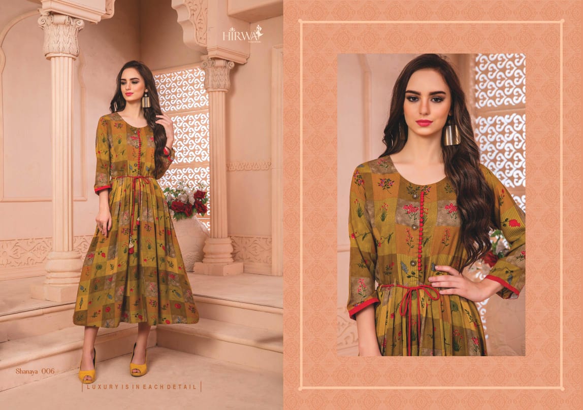 Shanaya Vol-5 By Hirwa 001 To 008 Series Indian Traditional Wear Collection Beautiful Stylish Fancy Colorful Party Wear & Occasional Wear Pure Rayon Printed Kurtis At Wholesale Price
