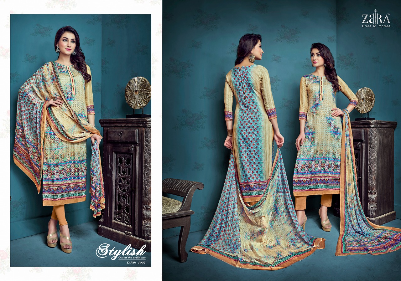 Shanaya By Zaira 4001 To 4006 Series Beautiful Suits Collection Beautiful Stylish Fancy Colorful Casual Wear & Ethnic Wear Cotton Satin Dresses At Wholesale Price
