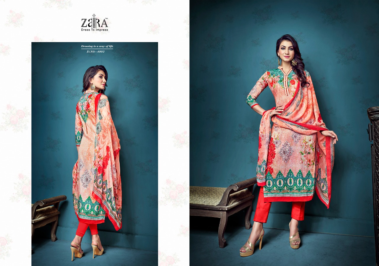 Shanaya By Zaira 4001 To 4006 Series Beautiful Suits Collection Beautiful Stylish Fancy Colorful Casual Wear & Ethnic Wear Cotton Satin Dresses At Wholesale Price