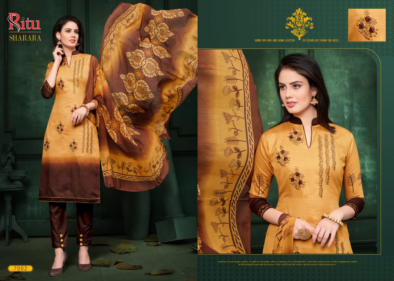 Sharara Vol-7 By Ritu International 7001 To 7010 Series Beautiful Winter Collection Suits Stylish Fancy Colorful Casual Wear & Ethnic Wear Pure Cotton Satin Dresses At Wholesale Price