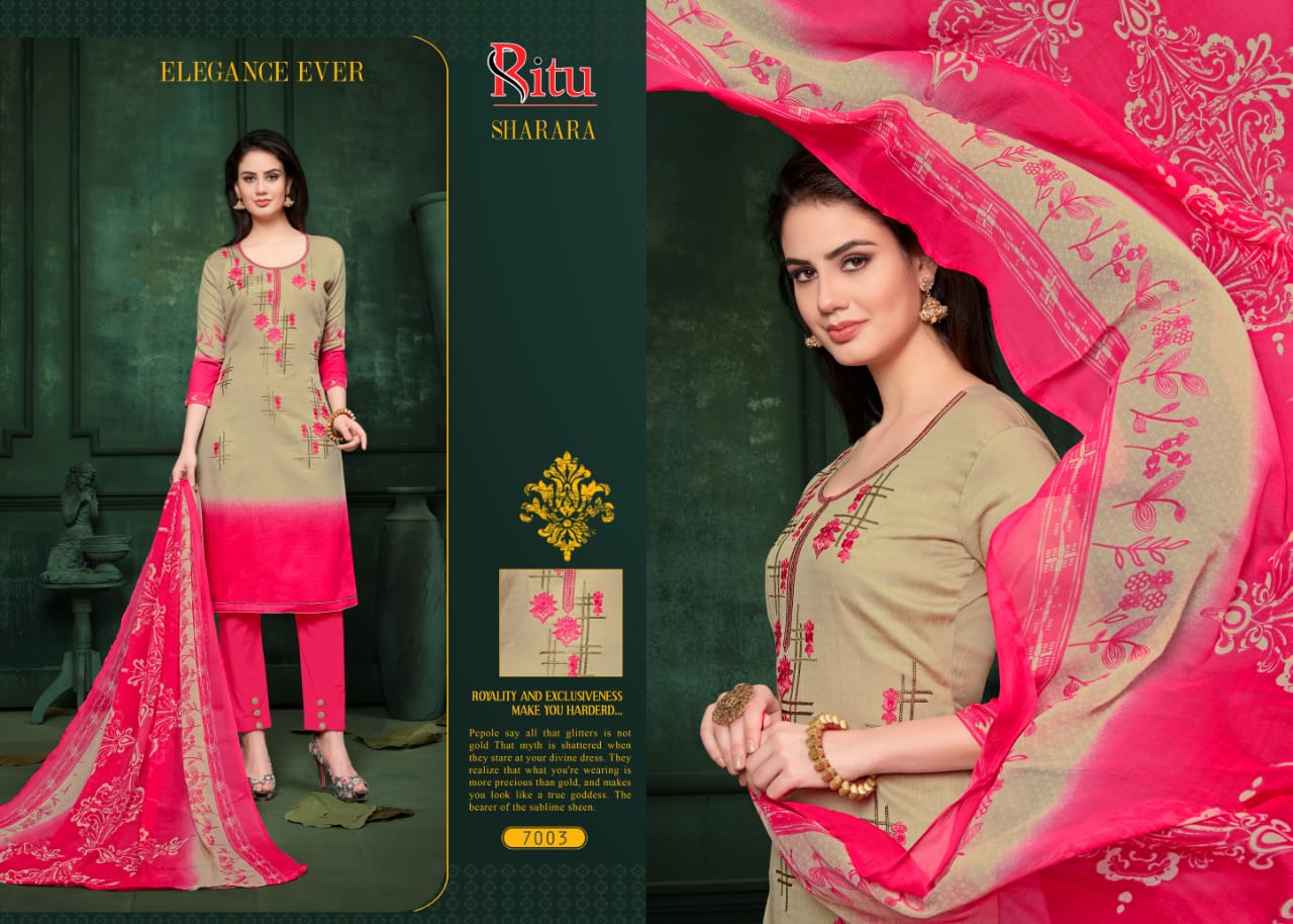 Sharara Vol-7 By Ritu International 7001 To 7010 Series Beautiful Winter Collection Suits Stylish Fancy Colorful Casual Wear & Ethnic Wear Pure Cotton Satin Dresses At Wholesale Price