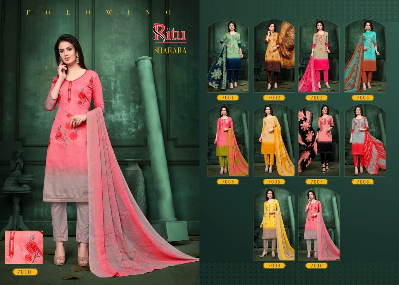 Sharara Vol-7 By Ritu International 7001 To 7010 Series Beautiful Winter Collection Suits Stylish Fancy Colorful Casual Wear & Ethnic Wear Pure Cotton Satin Dresses At Wholesale Price