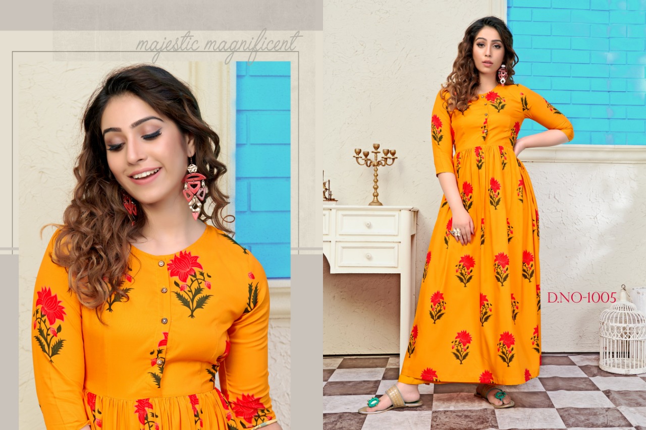 Shayka Vol-1 By Tejavee 1001 To 1006 Series Beautiful Stylish Fancy Colorful Casual Wear & Ethnic Wear & Ready To Wear Heavy Muslin Digital Printed Gowns At Wholesale Price