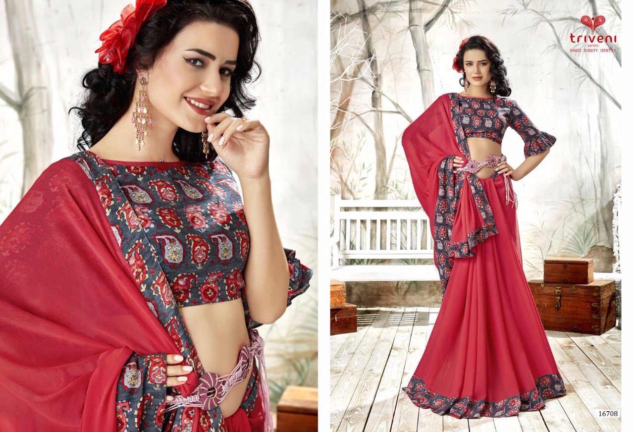Shayna Vol-8 By Triveni 16701 To 16712 Series Designer Indian Traditional Wear Collection Beautiful Stylish Fancy Colorful Party Wear & Occasional Wear Chiffon Printed Sarees At Wholesale Price
