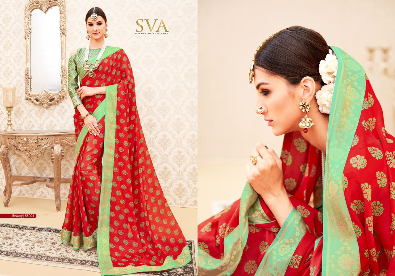She Vol-4 By Sva 55001 To 55006 Series Designer Beautiful Traditional Wear Collection Colorful Stylish Fancy Party Wear & Occasional Wear Pure Heavy Chiffon Sarees At Wholesale Price