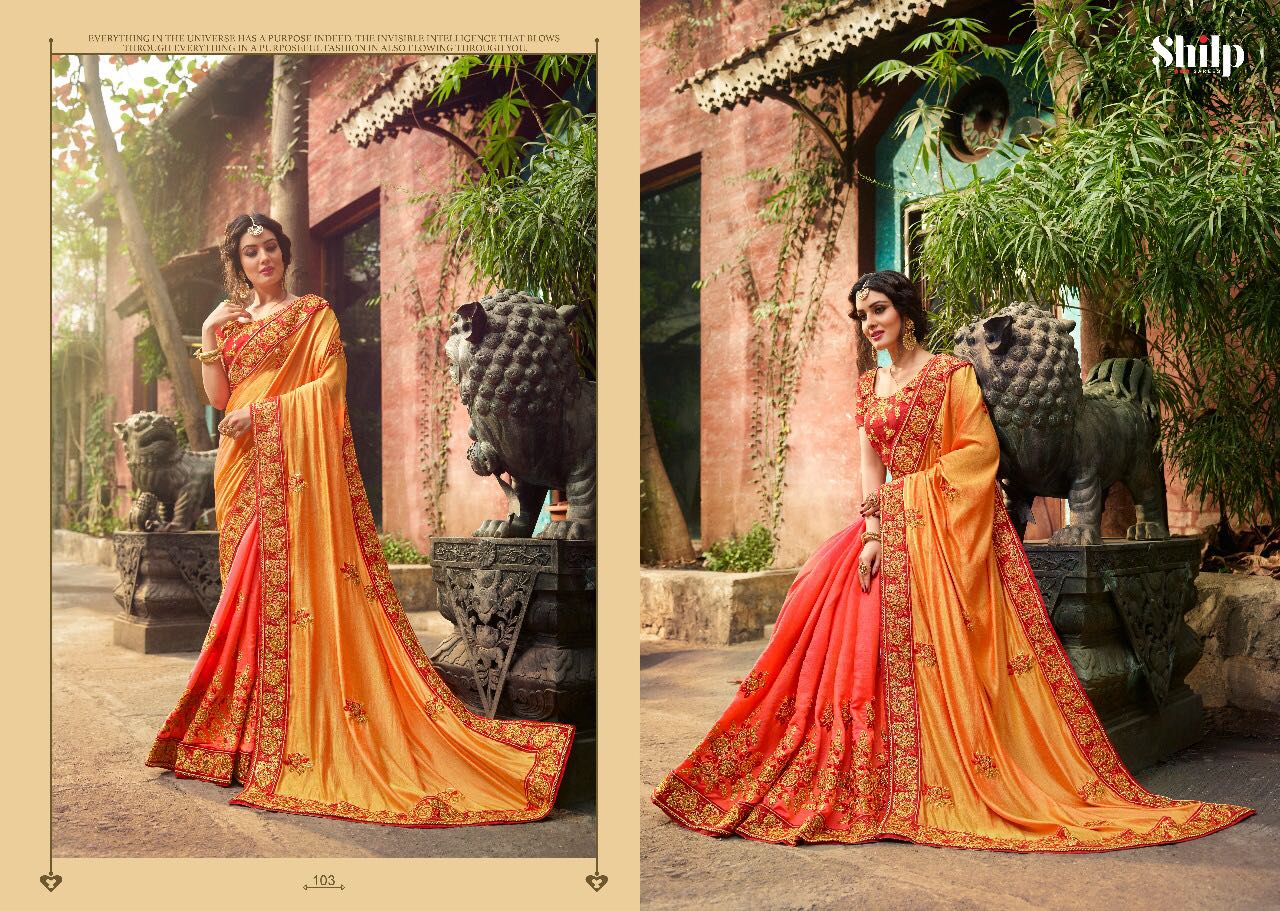 Shilp 101 Series By Shilp Sarees 101 To 112 Series Designer Wedding Collection Beautiful Traditional Wear Colorful Stylish Fancy Party Wear & Occasional Wear Silk Embroidered Sarees At Wholesale Price