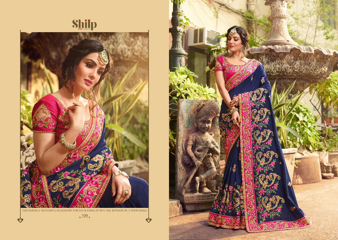 Shilp 101 Series By Shilp Sarees 101 To 112 Series Designer Wedding Collection Beautiful Traditional Wear Colorful Stylish Fancy Party Wear & Occasional Wear Silk Embroidered Sarees At Wholesale Price