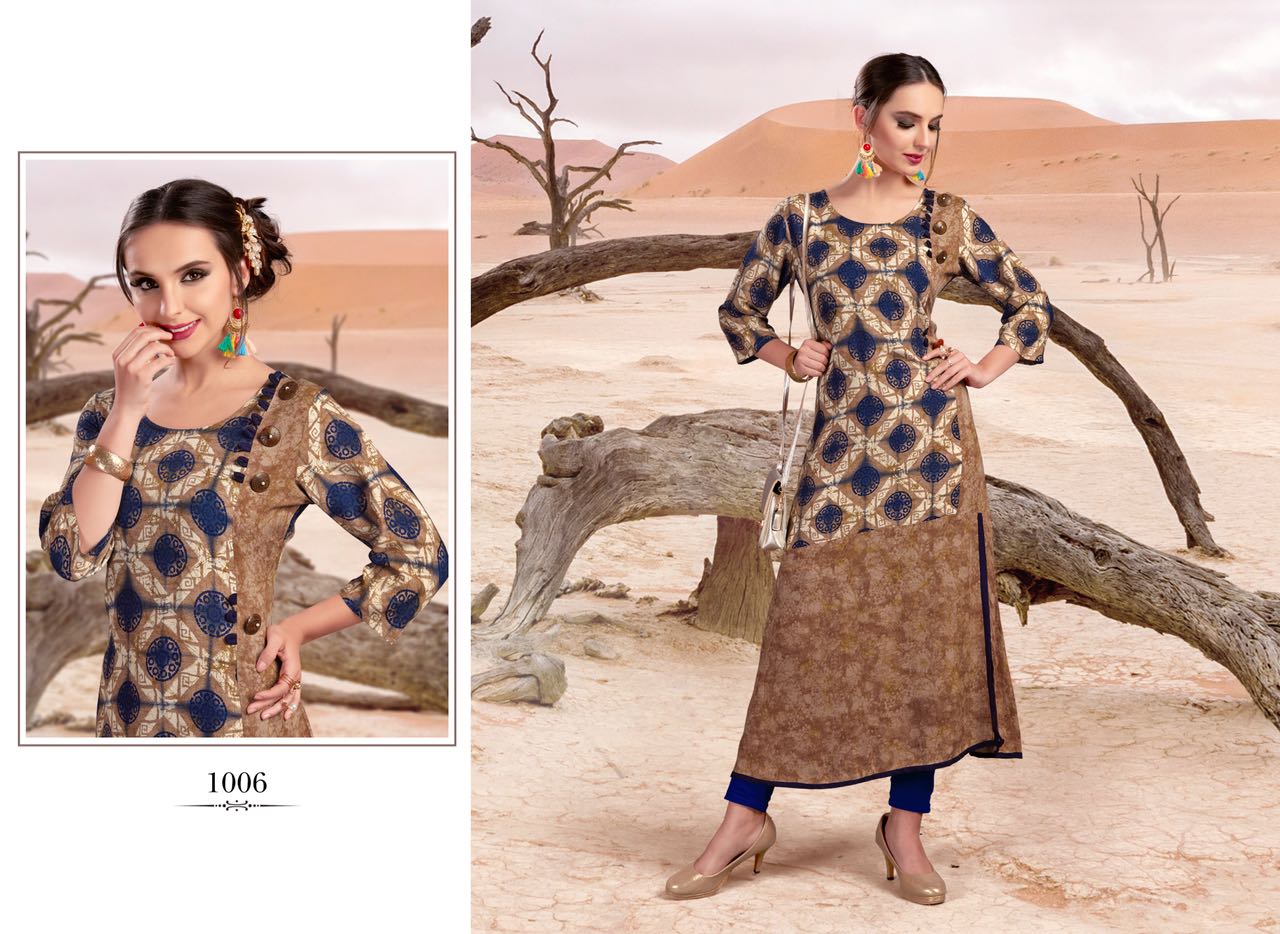 Shine By Amaaya Garments 1001 To 1009 Series Beautiful Stylish Fancy Colorful Casual Wear & Ethnic Wear Rayon Printed Kurtis At Wholesale Price