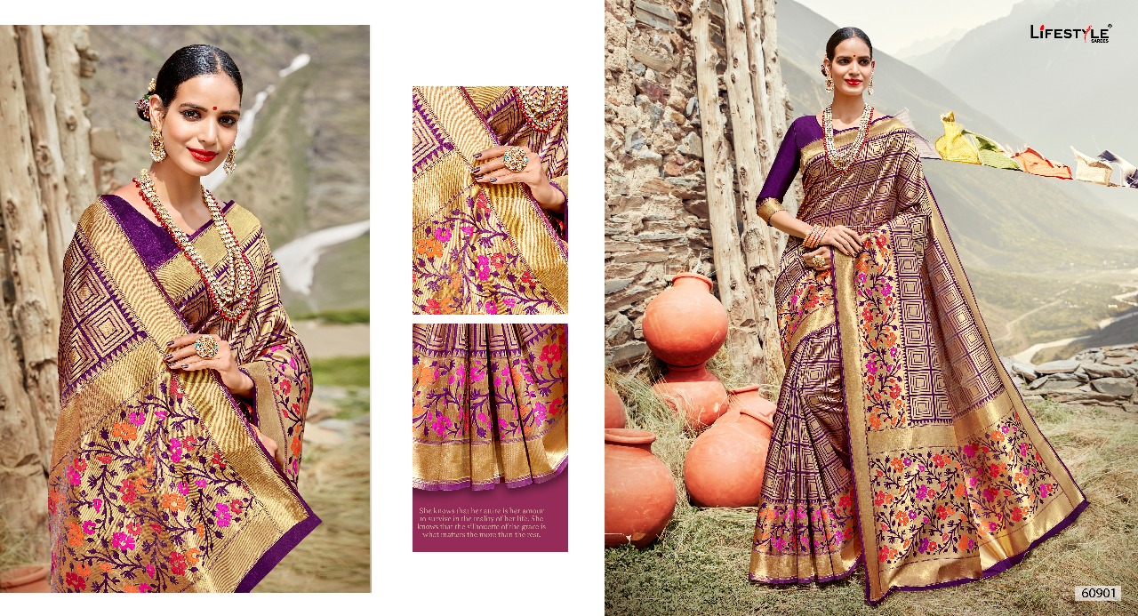 Shivalika By Lifestyle Saree 60901 To 60906 Series Indian Traditional Wear Collection Beautiful Stylish Fancy Colorful Party Wear & Occasional Wear Range Rich Pallu Sarees At Wholesale Price